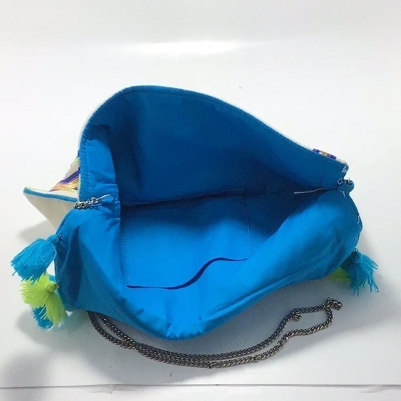 Boho Green Blue Arabesque Tassel Trim Crossbody - Picture 7 of 10